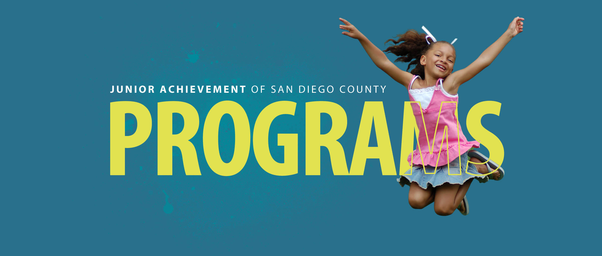 JA Programs header with little girl jumping and smiling