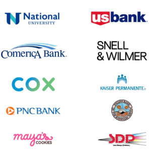 National University, US Bank, Comerica Bank, Snell & Wilmer Kaiser Permanente, PNC Bank, Sycuan, Maya's Cookies San Diego Printers